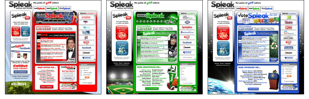 Spleak - prototype designs for the spring 2008 sites